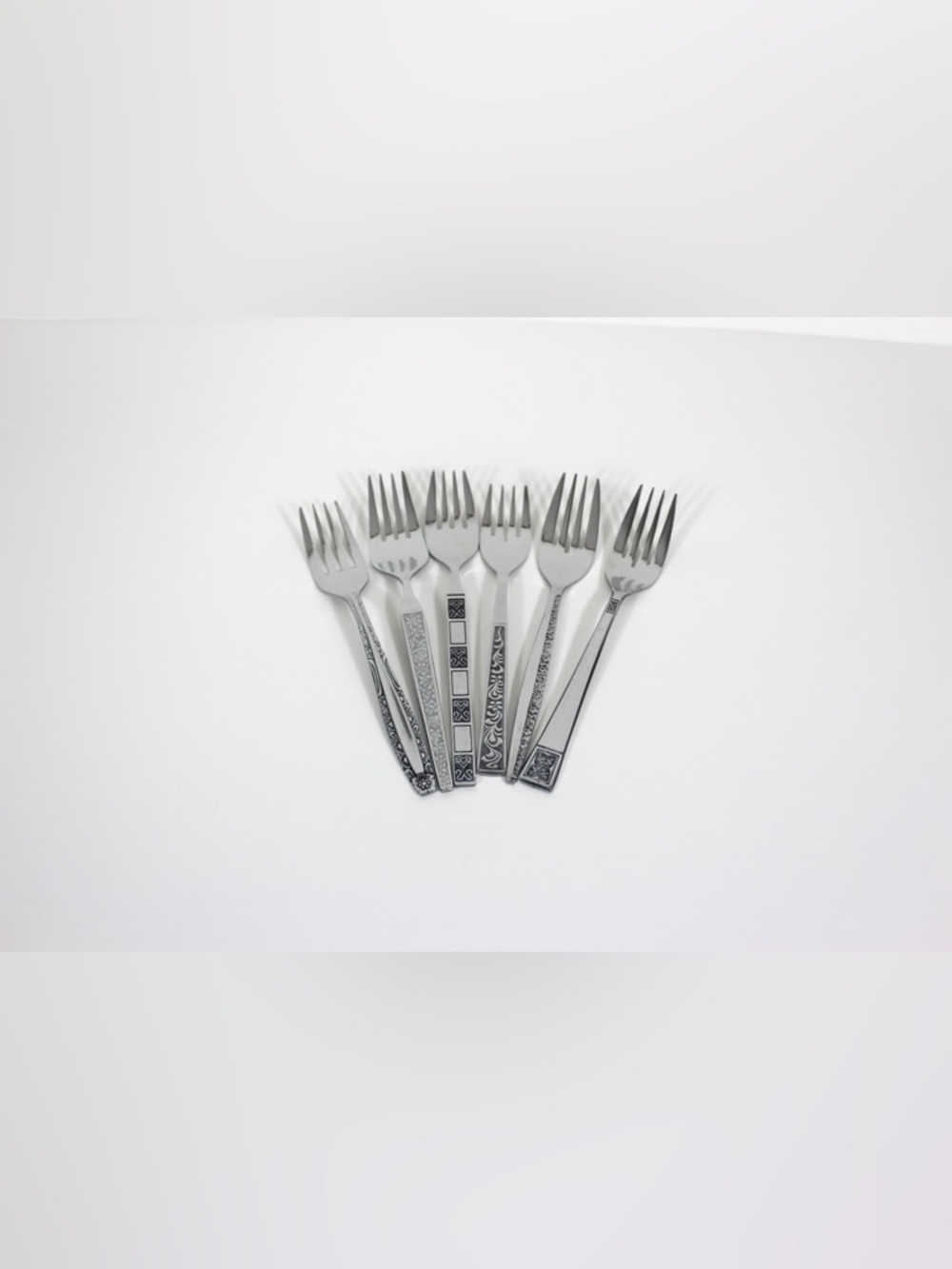 Curated Set of 6 Mid Century Modern Stainless Steel Salad or Dessert Forks
